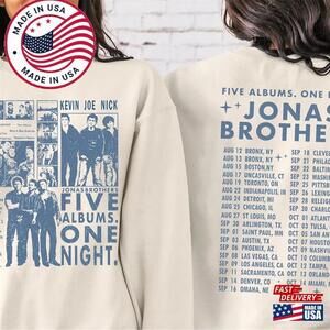 Retro Jonas Brothers Sweatshirt Five Albums One Night Tour Dates Jb 2 Sided